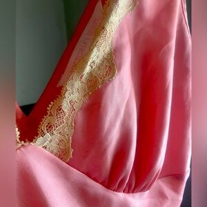 Vintage Victoria’s Secret Pink Satin Slip with Ivory Lace Trim